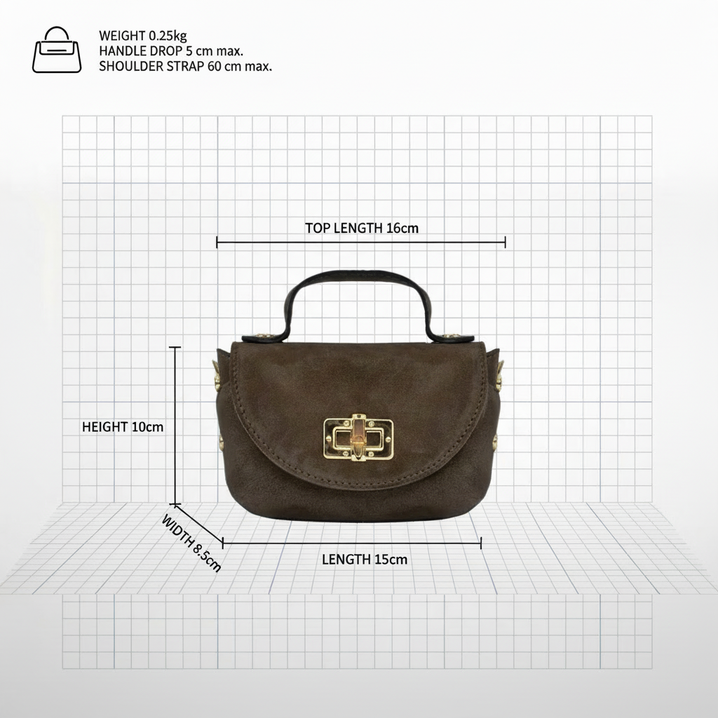 Bruine tas met afmetingen zonder length label