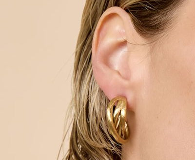 Gouden Oorbellen met Lijnenpatroon RVS 2.7cm - Lume Collectie