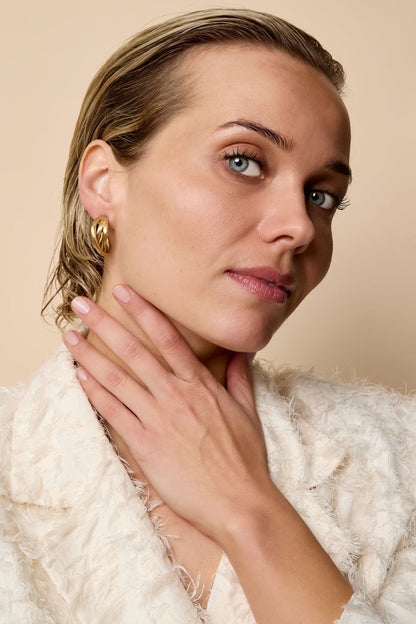 Gouden Oorbellen met Lijnenpatroon RVS 2.7cm - Lume Collectie