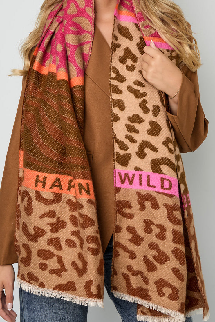 Striking scarf with prints and text