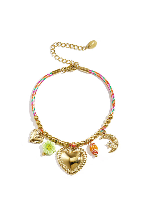 Armbanden met touwbedeltjes, hartjes, dagelijkse romantische serie, damessieraden