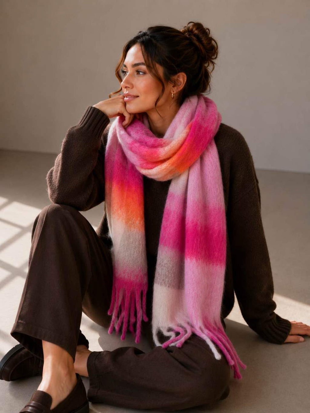 Viscose Sjaal met Franjes – Ombré Roze & Oranje | 210x38cm | Wauw Fashion (NL)