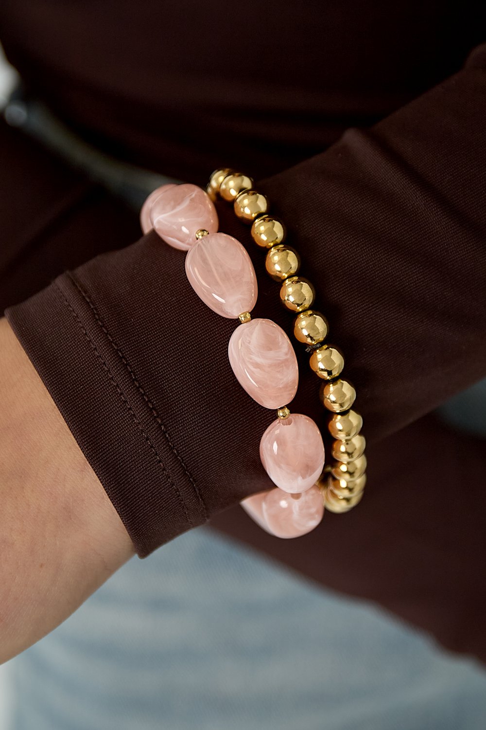 Armbanden set roestvrij staal met kralen - 2 stuks