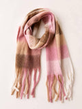 Viscose Sjaal met Franjes – Blokken Poederroze & Beige | 210x38cm | Wauw Fashion