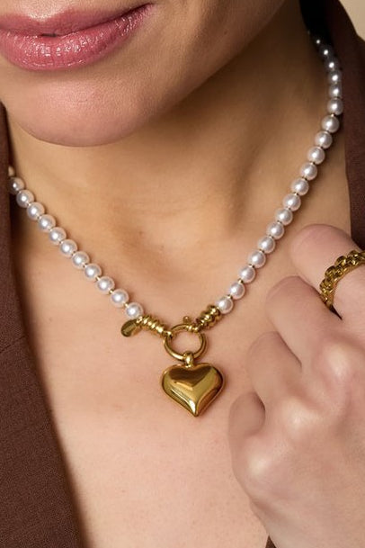 Hart Ketting met Parels en RVS - Lume Collectie