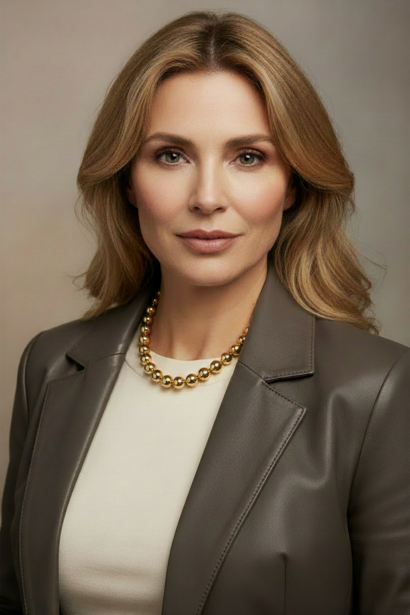 Gouden kralen ketting productfoto dame taupe blazer
