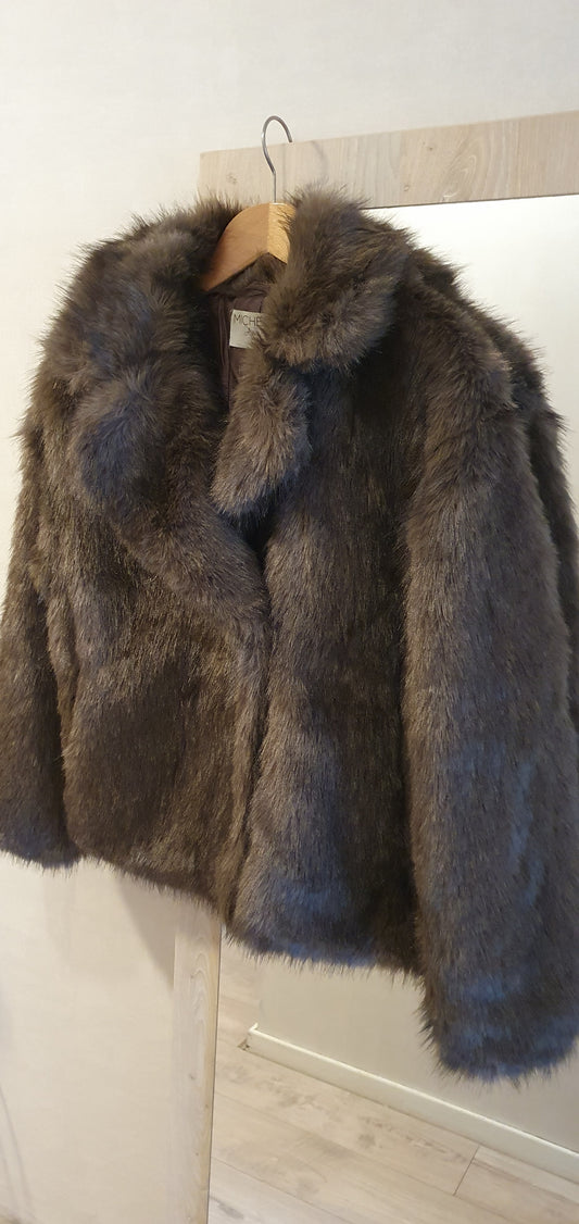 Khaki Faux Fur Jas - Luxe Teddy Coat met Kraag One Size t/m maat 42