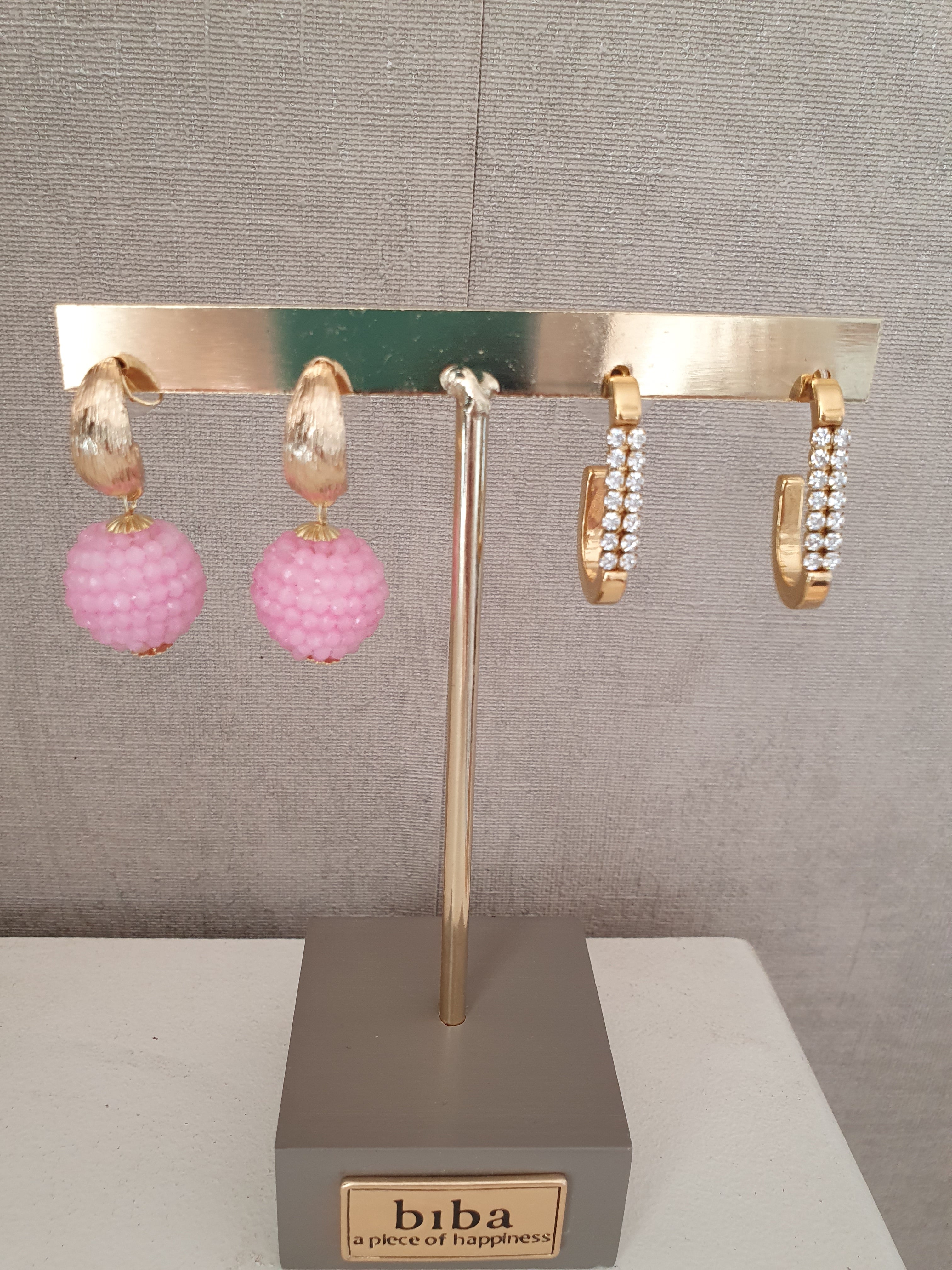 Biba Statement Oorbellen Roze Crystal Beads - Goudkleurig 35mm Creool