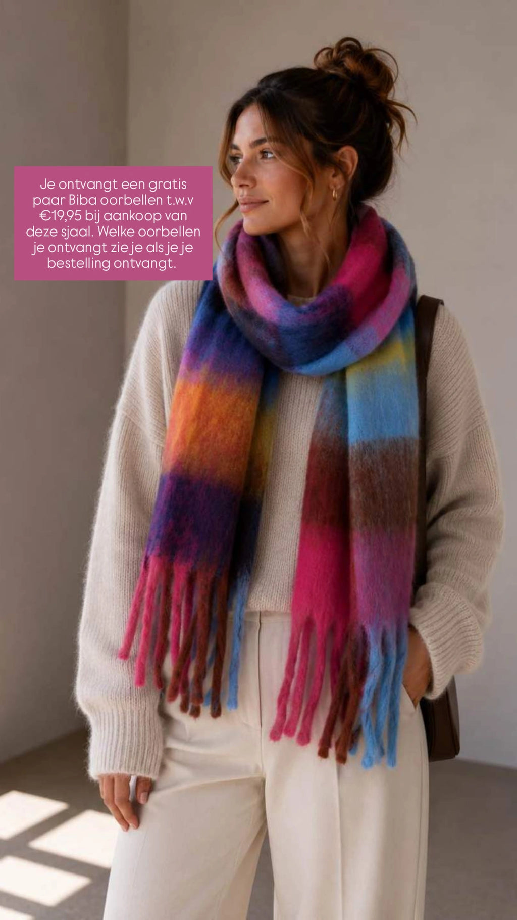 Viscose Sjaal met Franjes – Regenboog Blokken | 210x38cm | Wauw Fashion (nl)