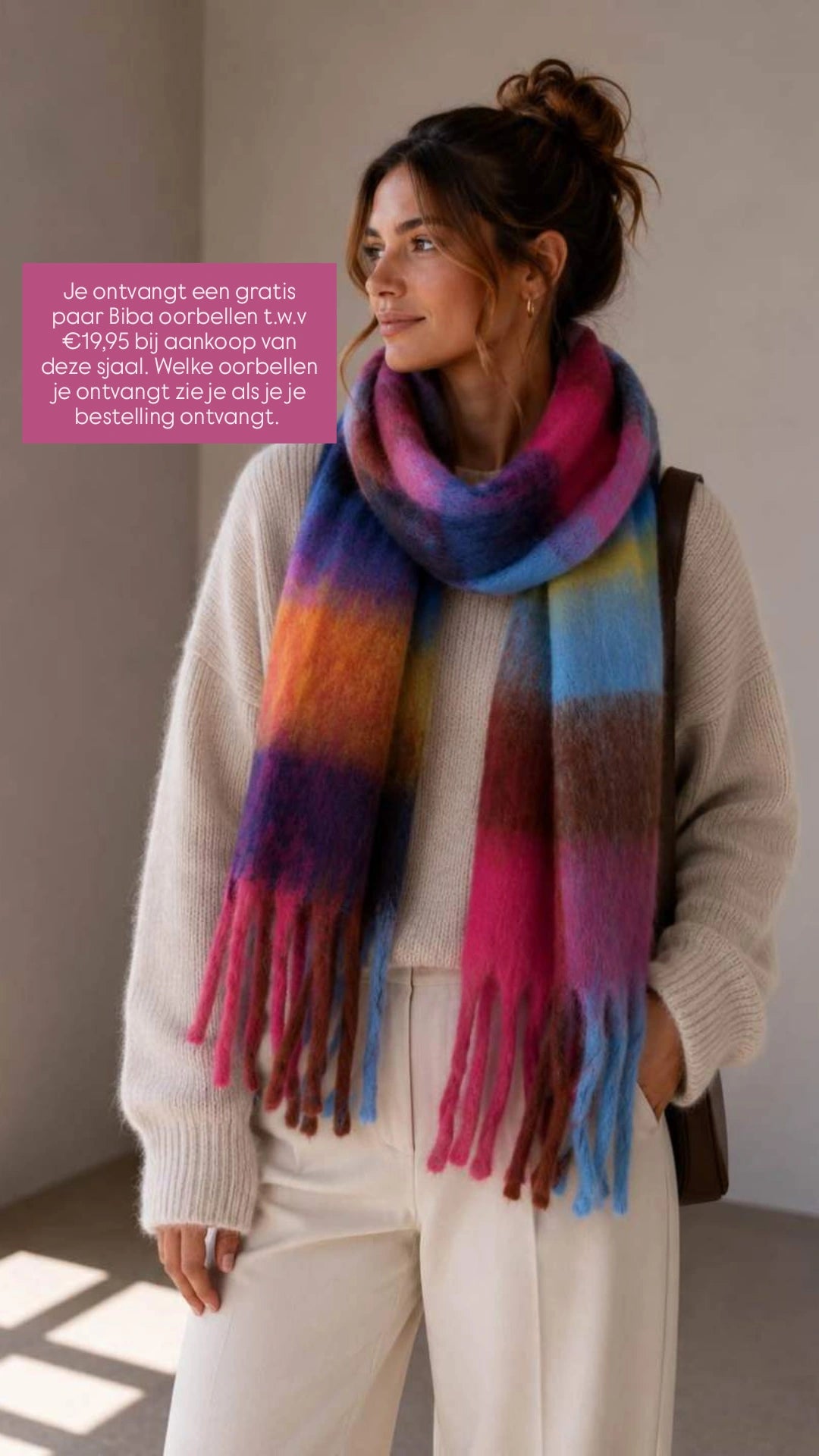 Viscose Sjaal met Franjes – Regenboog Blokken | 210x38cm | Wauw Fashion (nl)