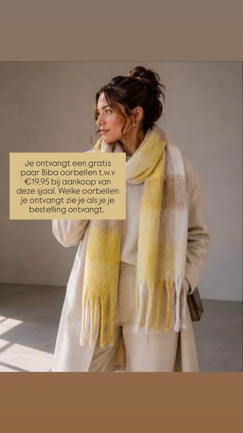 Sjaal met Franjes – Geel & Beige Blokken | 210x38cm | Wauw Fashion (nl)