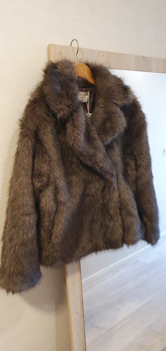 Khaki Faux Fur Jas - Luxe Teddy Coat met Kraag One Size t/m maat 42
