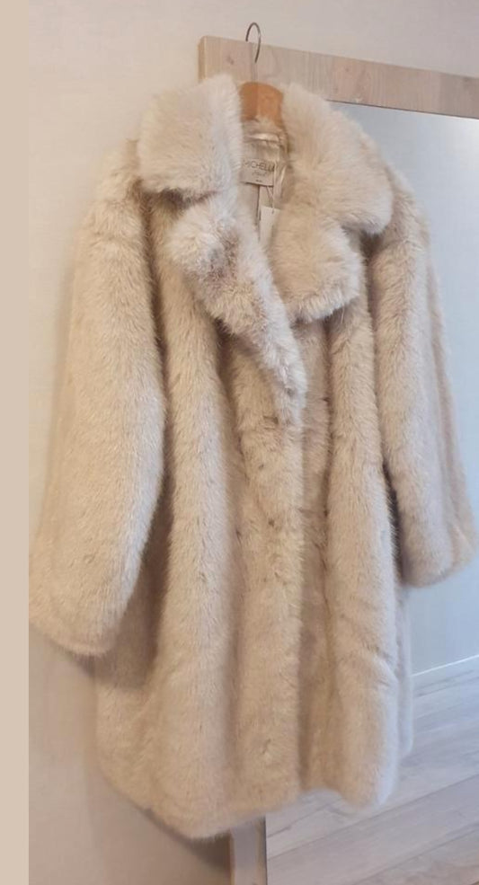 Beige Faux Fur Lange Jas - Luxe Teddy Coat One Size te dragen t/m 42