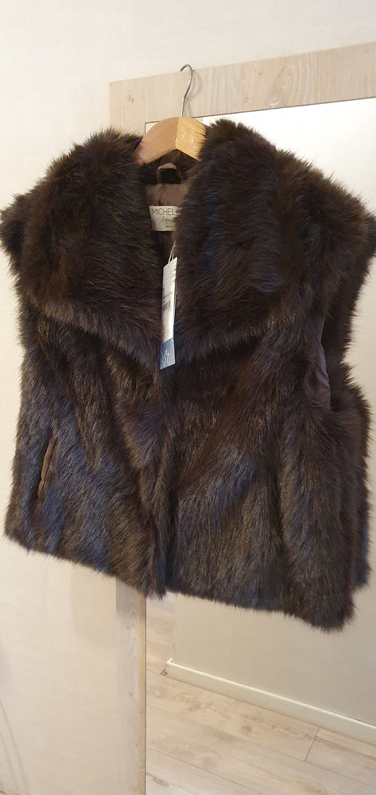 Donkerbruine Faux Fur Bodywarmer - Luxe Teddy Gilet One Size t/m maat 42