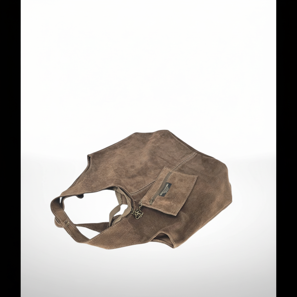 Suède shopper donkere taupe flat lay