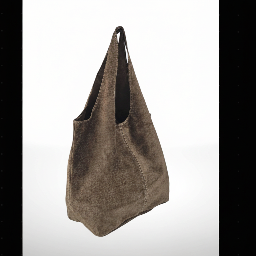 Suède shopper donkere taupe hoek