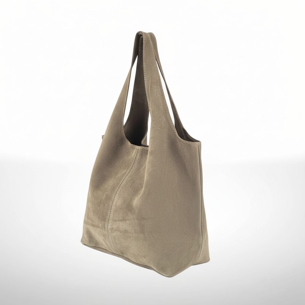 Suède shopper exacte lichte taupe hoek