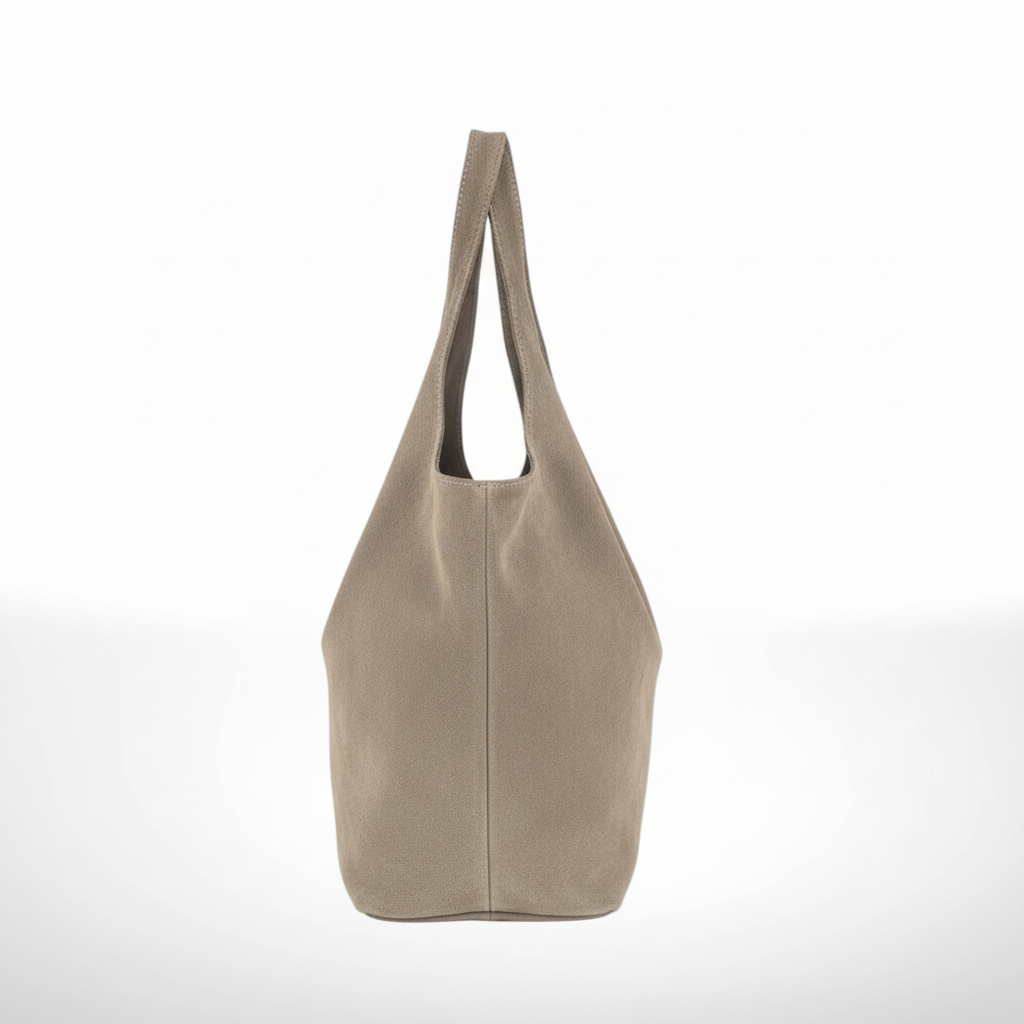 Suède shopper exacte lichte taupe zijaanzicht