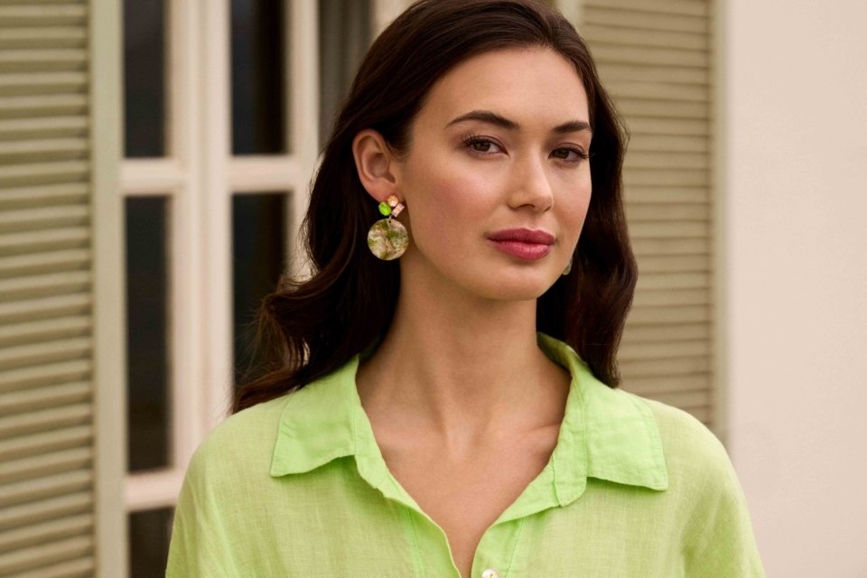 Biba Statement Oorbellen Groen Goudkleurig - 48mm Resin Glas Mix