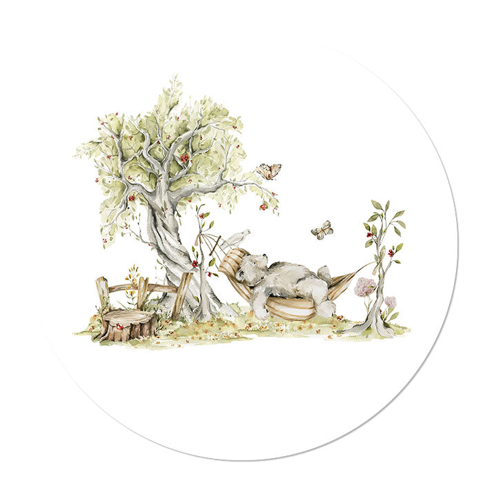 Wall circle for the children's room Forest animals Bear in hammock