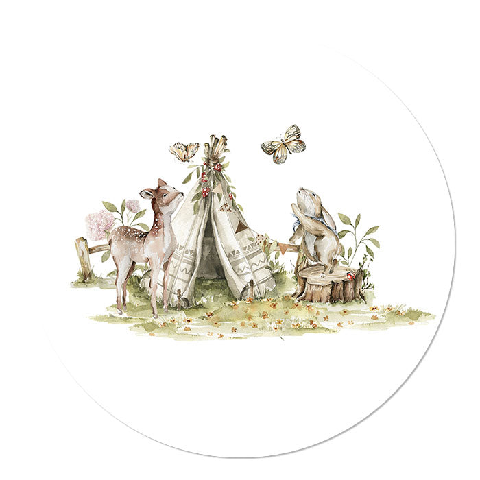 Wall circle for the children's room Forest animals Tent