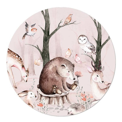 Wall circle Animals in the Forest Pink