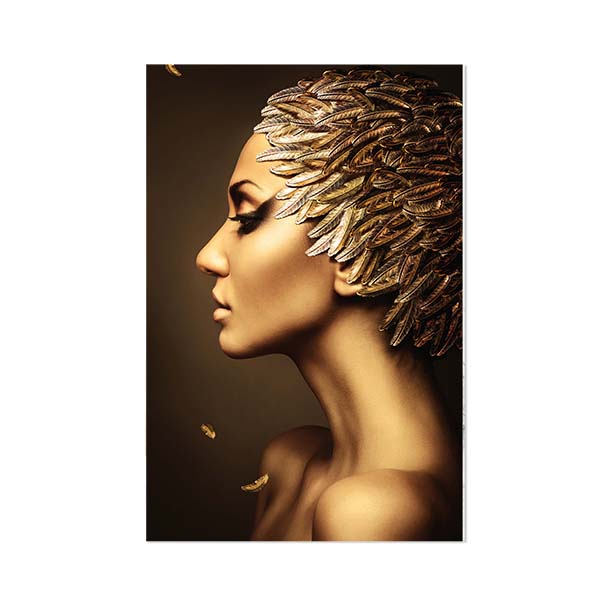 Luxe Wall Art  Portret Gold Feathers ( premium matt materiaal)