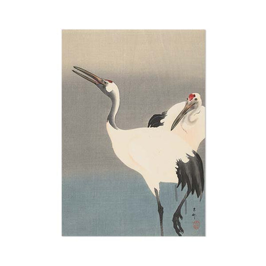 Wall plate wall art Panel Two Cranes by Ohara Koson, Japanese print, 1900-1930