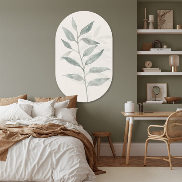 Wall Oval Watercolor Linen Scandi Leaves