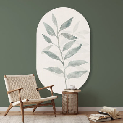 Wall Oval Watercolor Linen Scandi Leaves