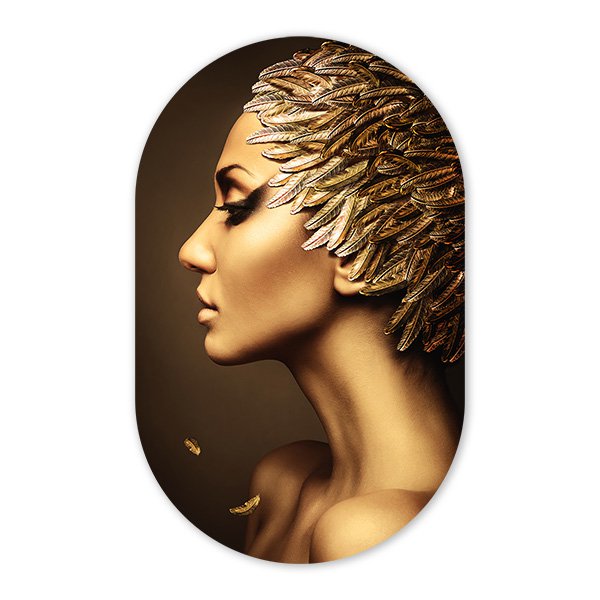 Wall Oval Portrait Gold Feathers