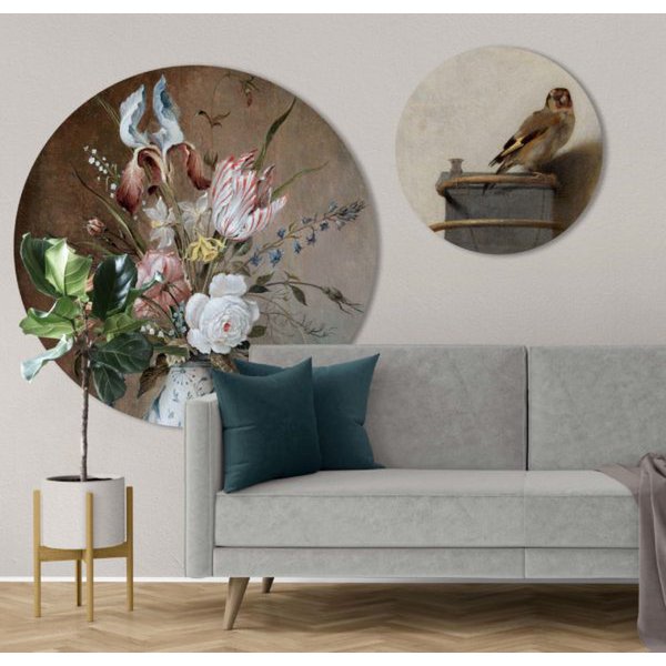 Wandkreis Blumenstillleben mit Porzellanvase in Aluminium (di-bond) oder Forex